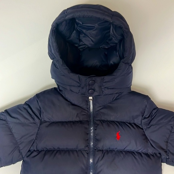 POLO RALPH LAUREN 2T BOYS DOWN FILLED NAVY BLUE HOODED JACKET RED HORSE USED - Picture 2 of 15